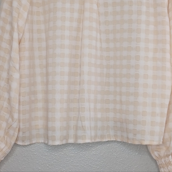 NWT FRNCH Ruffled Collar Windowpane Cottagecore Button Down Front Blouse - Picture 6 of 13